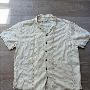 EARTHBOUND Men's Short-Sleeve Eyelet Button-Up Shirt - Cream